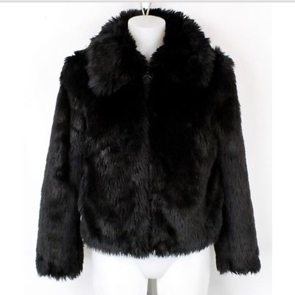 Topshop Sweaters - TOPSHOP faux zip up black fur coat